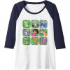 Dora the Explorer Group Shot Characters Boxes Colourful Logo Raglan Baseball Tee(Navy Blue/White)