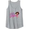 Dora the Explorer ¡Hola Amigas! Colorful Floral Chest Logo Tank Top(Heather Grey)