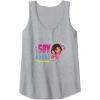 Dora the Explorer ¡Soy Dora! Floral Colorful Big Chest Logo Tank Top(Heather Grey)
