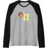 Dora the Explorer Dora And Friends Colorful Sketch Logo Raglan Baseball Tee(Black/Athletic Heather)