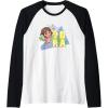 Dora the Explorer Dora And Friends Colorful Sketch Logo Raglan Baseball Tee(Black/White)