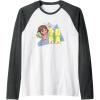Dora the Explorer Dora And Friends Colorful Sketch Logo Raglan Baseball Tee(Dark Heather Grey/White)