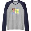 Dora the Explorer Dora And Friends Colorful Sketch Logo Raglan Baseball Tee(Navy Blue/Athletic Heather)