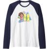 Dora the Explorer Dora And Friends Colorful Sketch Logo Raglan Baseball Tee(Navy Blue/White)
