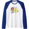 Dora the Explorer Dora And Friends Colorful Sketch Logo Raglan Baseball Tee(Royal Blue/White)