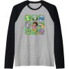 Dora the Explorer Group Shot Characters Boxes Colourful Logo Raglan Baseball Tee(Black/Athletic Heather)