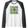 Dora the Explorer Group Shot Characters Boxes Colourful Logo Raglan Baseball Tee(Dark Heather Grey/White)
