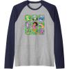 Dora the Explorer Group Shot Characters Boxes Colourful Logo Raglan Baseball Tee(Navy Blue/Athletic Heather)