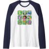 Dora the Explorer Group Shot Characters Boxes Colourful Logo Raglan Baseball Tee(Navy Blue/White)
