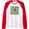 Dora the Explorer Group Shot Characters Boxes Colourful Logo Raglan Baseball Tee(Red/White)