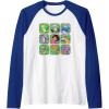 Dora the Explorer Group Shot Characters Boxes Colourful Logo Raglan Baseball Tee(Royal Blue/White)