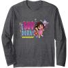 Dora the Explorer ¡Soy Dora! Floral Colorful Big Chest Logo Long Sleeve T-Shirt(Dark Heather Grey)