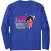 Dora the Explorer ¡Soy Dora! Floral Colorful Big Chest Logo Long Sleeve T-Shirt(Royal Blue)