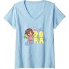 Womens Dora the Explorer Dora And Friends Colorful Sketch Logo V-Neck T-Shirt(Baby Blue)