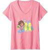 Womens Dora the Explorer Dora And Friends Colorful Sketch Logo V-Neck T-Shirt(Pink)