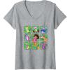 Womens Dora the Explorer Group Shot Characters Boxes Colourful Logo V-Neck T-Shirt(Heather Grey)