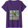 Womens Dora the Explorer Group Shot Characters Boxes Colourful Logo V-Neck T-Shirt(Purple)