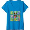 Womens Dora the Explorer Group Shot Characters Boxes Colourful Logo V-Neck T-Shirt(Sapphire Blue)