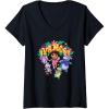 Womens Dora the Explorer ¡Vamos! Group Shot Colourful Chest Logo V-Neck T-Shirt(Black)