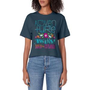 Dora the Explorer Adventure Awaits Floral Band Logo Women’s Crop Top(Dark Blue)