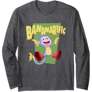 Dora the Explorer Cute Boots Bananarific Big Chest Logo Long Sleeve T-Shirt(Dark Heather Grey)