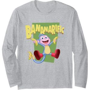Dora the Explorer Cute Boots Bananarific Big Chest Logo Long Sleeve T-Shirt(Heather Grey)