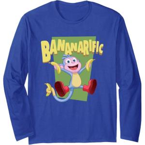 Dora the Explorer Cute Boots Bananarific Big Chest Logo Long Sleeve T-Shirt(Royal Blue)