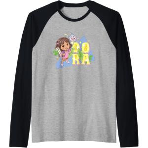 Dora the Explorer Dora And Friends Colorful Sketch Logo Raglan Baseball Tee(Black/Athletic Heather)