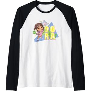 Dora the Explorer Dora And Friends Colorful Sketch Logo Raglan Baseball Tee(Black/White)