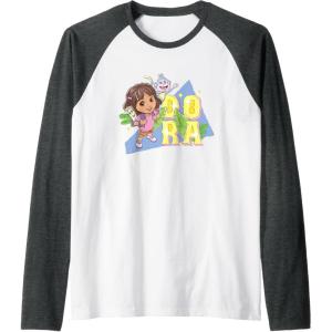 Dora the Explorer Dora And Friends Colorful Sketch Logo Raglan Baseball Tee(Dark Heather Grey/White)