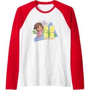 Dora the Explorer Dora And Friends Colorful Sketch Logo Raglan Baseball Tee(Red/White)