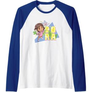 Dora the Explorer Dora And Friends Colorful Sketch Logo Raglan Baseball Tee(Royal Blue/White)