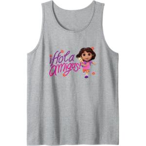 Dora the Explorer ¡Hola Amigas! Colorful Floral Chest Logo Tank Top(Heather Grey)