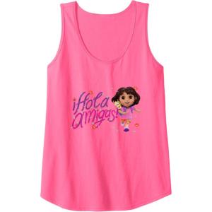 Dora the Explorer ¡Hola Amigas! Colorful Floral Chest Logo Tank Top(Neon Pink)