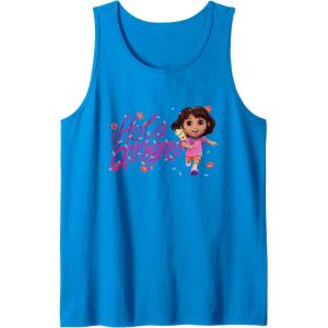 Dora the Explorer ¡Hola Amigas! Colorful Floral Chest Logo Tank Top(Sapphire Blue)