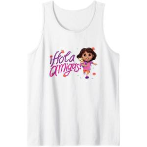 Dora the Explorer ¡Hola Amigas! Colorful Floral Chest Logo Tank Top(White)