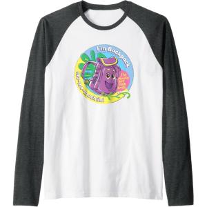 Dora the Explorer I’m Backpack Mo-Mo-Mochila! Chest Logo Raglan Baseball Tee(Dark Heather Grey/White)