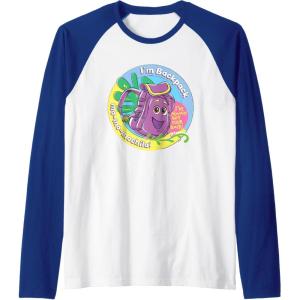 Dora the Explorer I’m Backpack Mo-Mo-Mochila! Chest Logo Raglan Baseball Tee(Royal Blue/White)