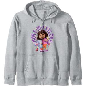 Dora the Explorer More To Explore Colorful Big Chest Logo Zip Hoodie(Heather Grey)
