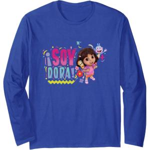 Dora the Explorer ¡Soy Dora! Floral Colorful Big Chest Logo Long Sleeve T-Shirt(Royal Blue)