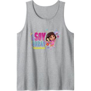 Dora the Explorer ¡Soy Dora! Floral Colorful Big Chest Logo Tank Top(Heather Grey)
