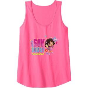 Dora the Explorer ¡Soy Dora! Floral Colorful Big Chest Logo Tank Top(Neon Pink)