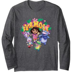 Dora the Explorer ¡Vamos! Group Shot Colourful Chest Logo Long Sleeve T-Shirt(Dark Heather Grey)