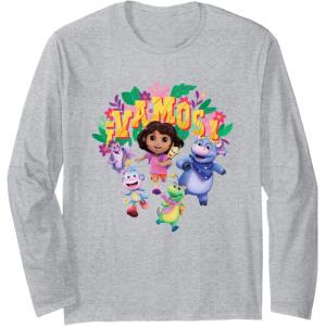 Dora the Explorer ¡Vamos! Group Shot Colourful Chest Logo Long Sleeve T-Shirt(Heather Grey)