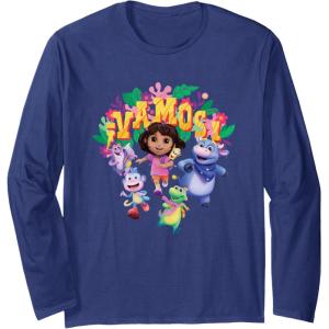 Dora the Explorer ¡Vamos! Group Shot Colourful Chest Logo Long Sleeve T-Shirt(Navy Blue)