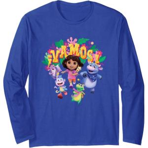 Dora the Explorer ¡Vamos! Group Shot Colourful Chest Logo Long Sleeve T-Shirt(Royal Blue)