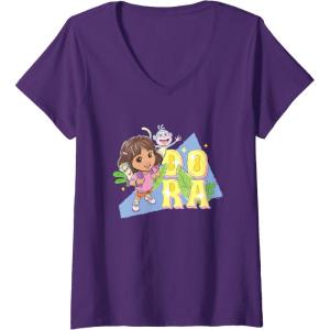 Womens Dora the Explorer Dora And Friends Colorful Sketch Logo V-Neck T-Shirt(Purple)