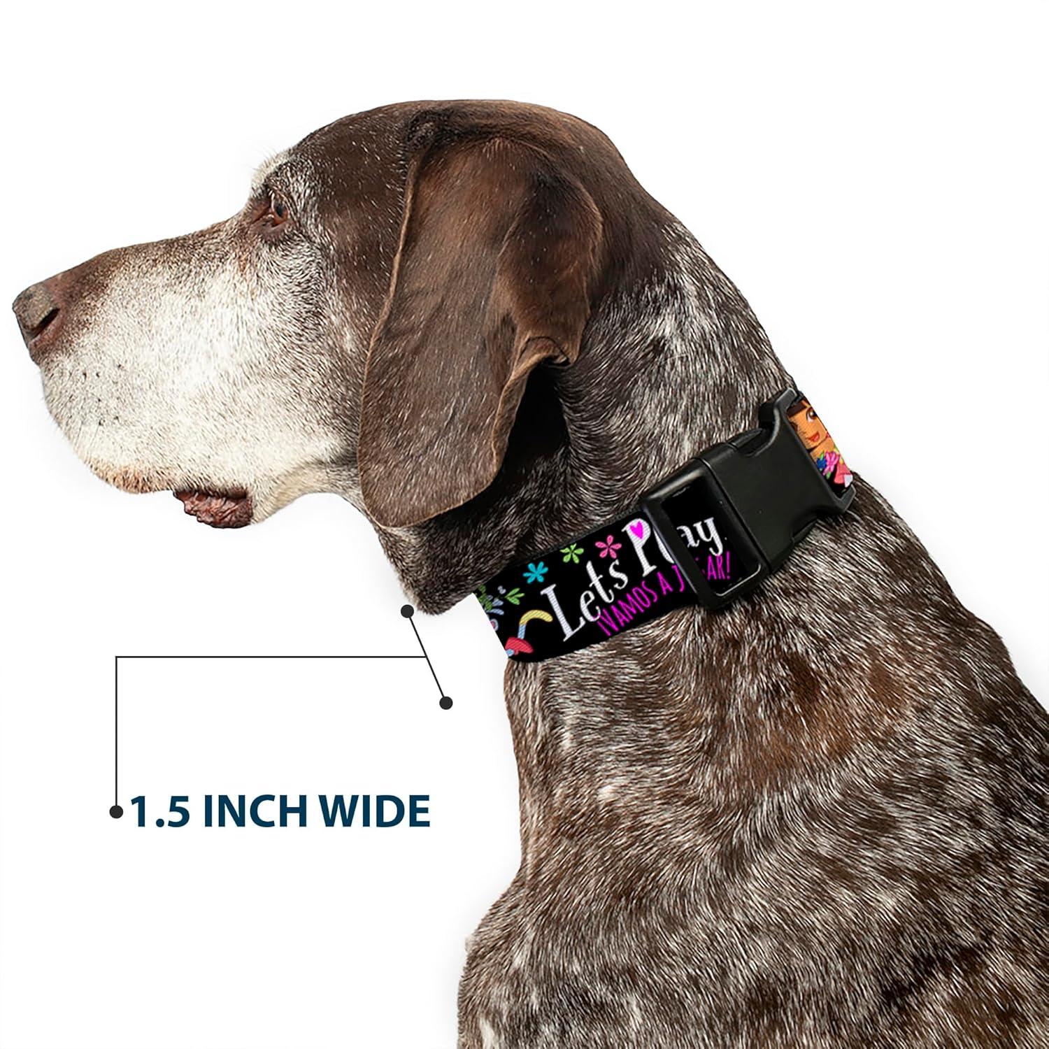 image:imageBuckleDown Dora amp Boots PoseFloral LETS PLAYVAMOS A JUGAR BlackWhiteMulticolor Plastic Clip Collar 12 x 69Small12 Wide Fits 69 Neck Small