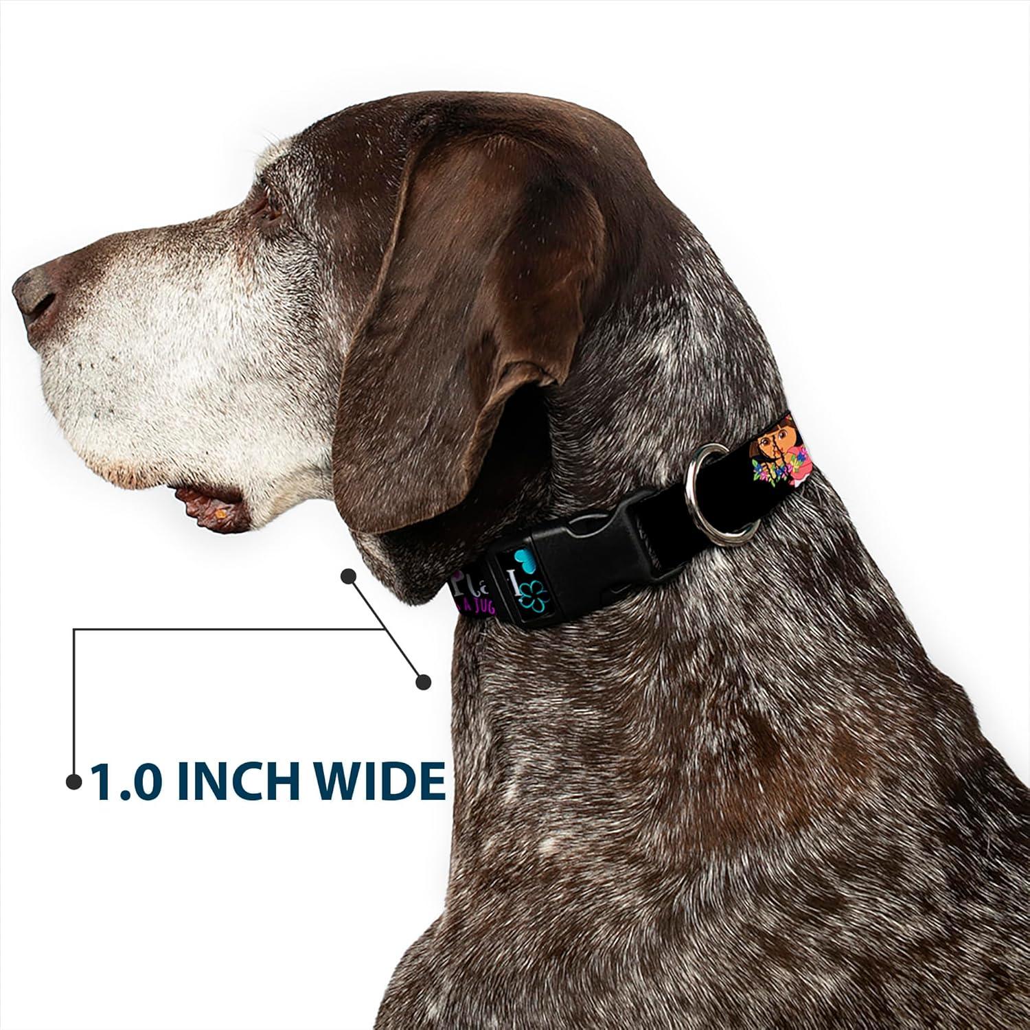 image:imageBuckleDown Dora amp Boots PoseFloral LETS PLAYVAMOS A JUGAR BlackWhiteMulticolor Plastic Clip Collar 12 x 69Small15 Wide Fits 1318 Neck Small