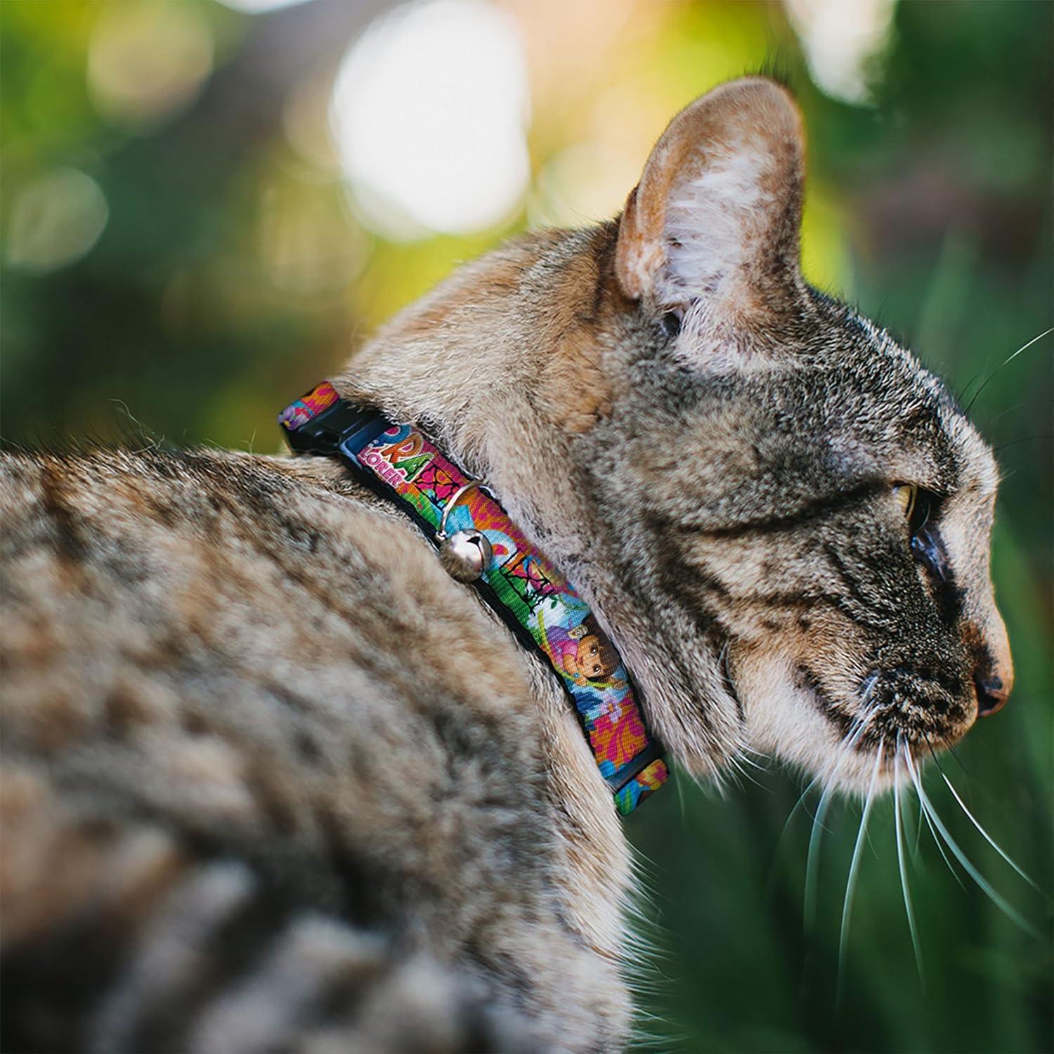 image:imageCat Collar Breakaway Dora The Explorer Dora Poses Floral Collage Orange Pink 8 to 12 Inches 05 Inch Wide